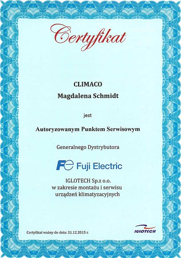 Certyfikat Fuji Electric 2015