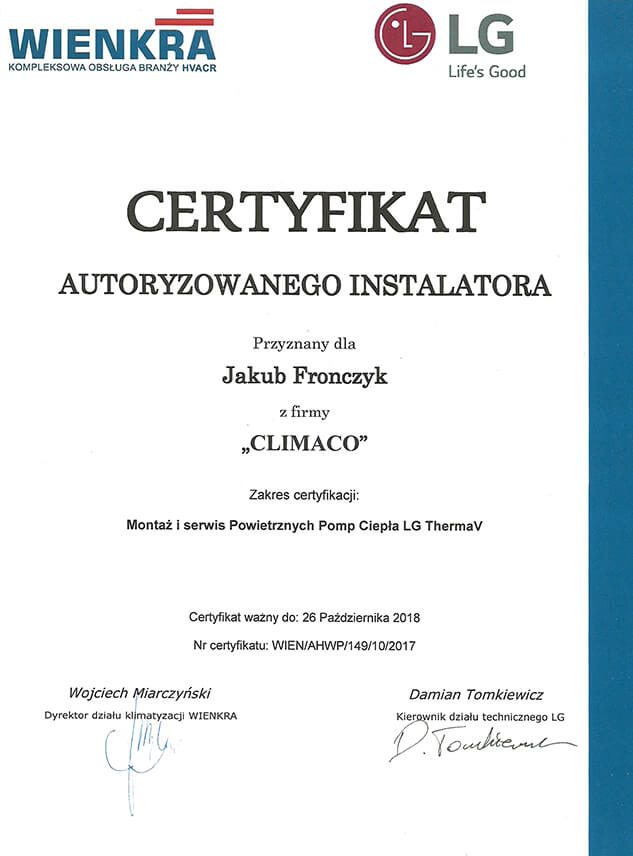 Certyfikat Wienkra-LG 2018