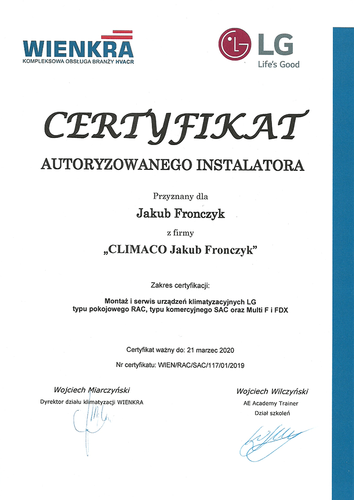 Certyfikat Wienkra-LG 2020